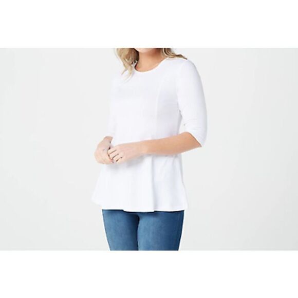 C-303 Denim & Co. Petite Ballet Sleeve Fit&Flare Tunic White sz XS - Picture 1 of 1